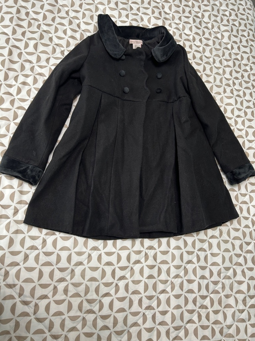 Catherine Malandrino Black Velvet-Trim Girls' Peacoat